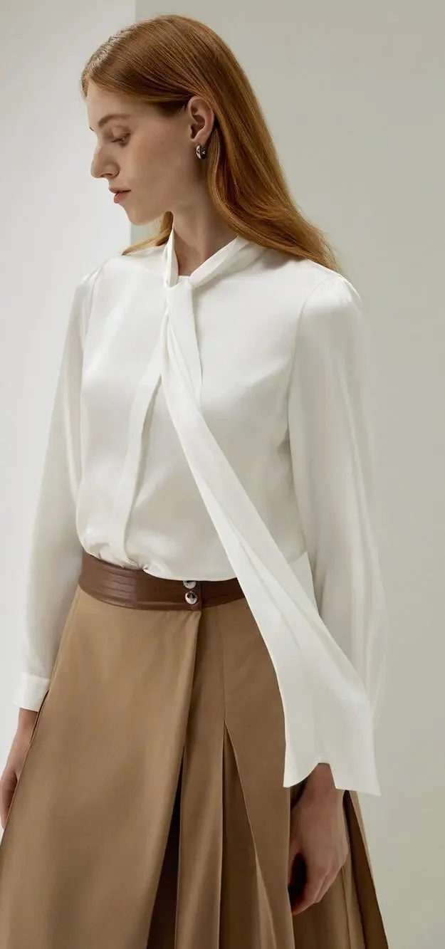 LilySilk M Women Bow-tie Neck Silk Blouse